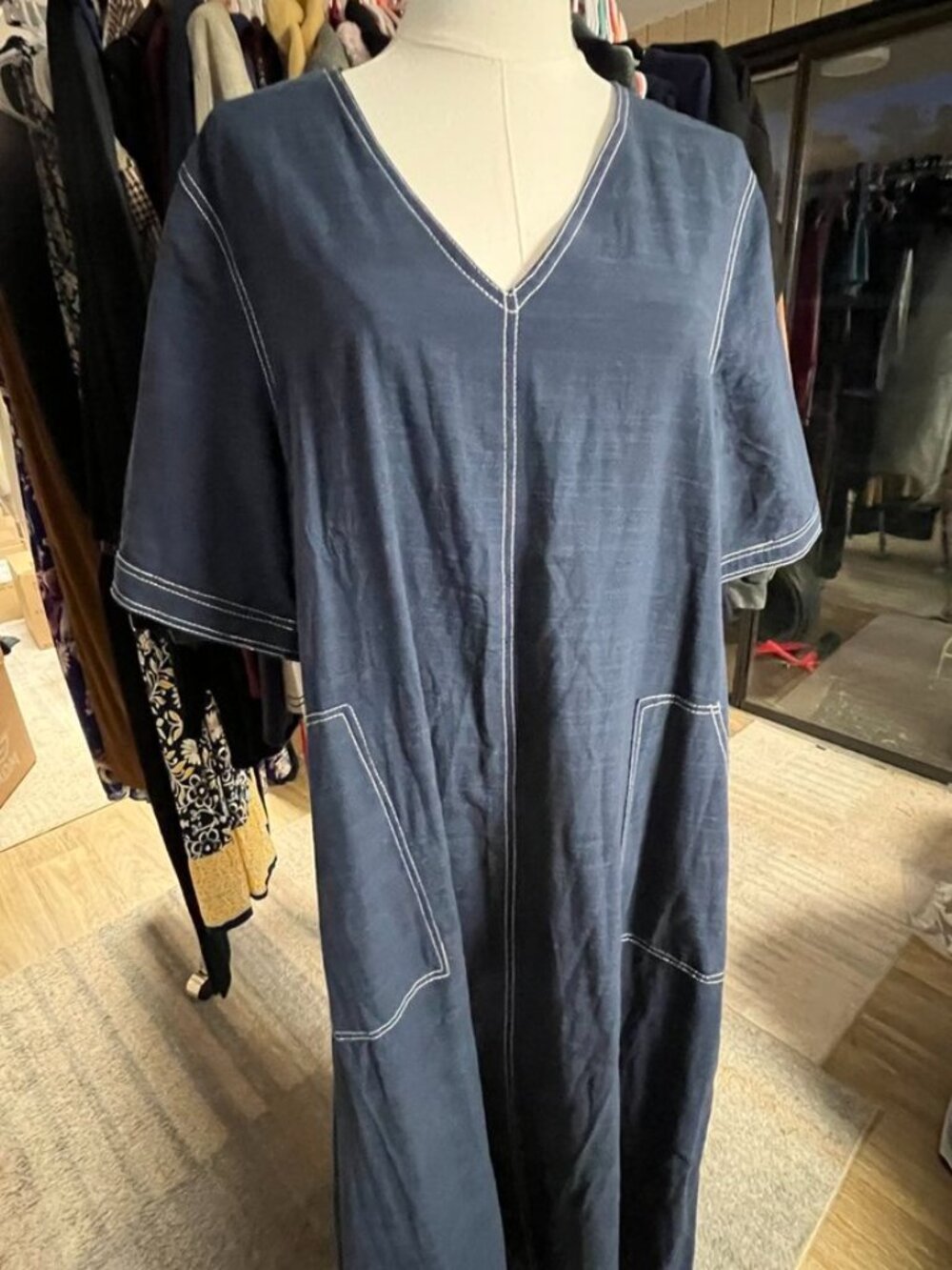 Petal & Pup Kade Midi Dress Blue Cotton Tie Waist Pockets US M - Picture 9 of 11